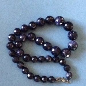 Midnight blue faceted stone beads necklace